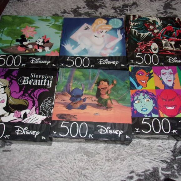 Bundle lot of 6 Disney Puzzles 500 pieces New Villians/Stitch/Minnie & Mickey - Picture 2 of 3